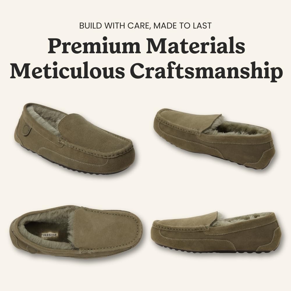 Мужские мокасины Fireside By Dearfoams Melbourne из натуральной овчины, лоферы из пеноматериала с эффектом памяти, домашние тапочки без шнурков, Loden — фото 4
