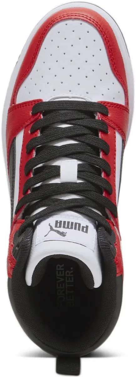 Кроссовки PUMA "REBOUND V6 MID JR", цвет Puma White- Puma Black-For All Time Red — фото 4