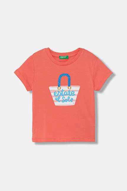 Футболка с коротким рукавом с животным принтом United Colors of Benetton, оранжевый