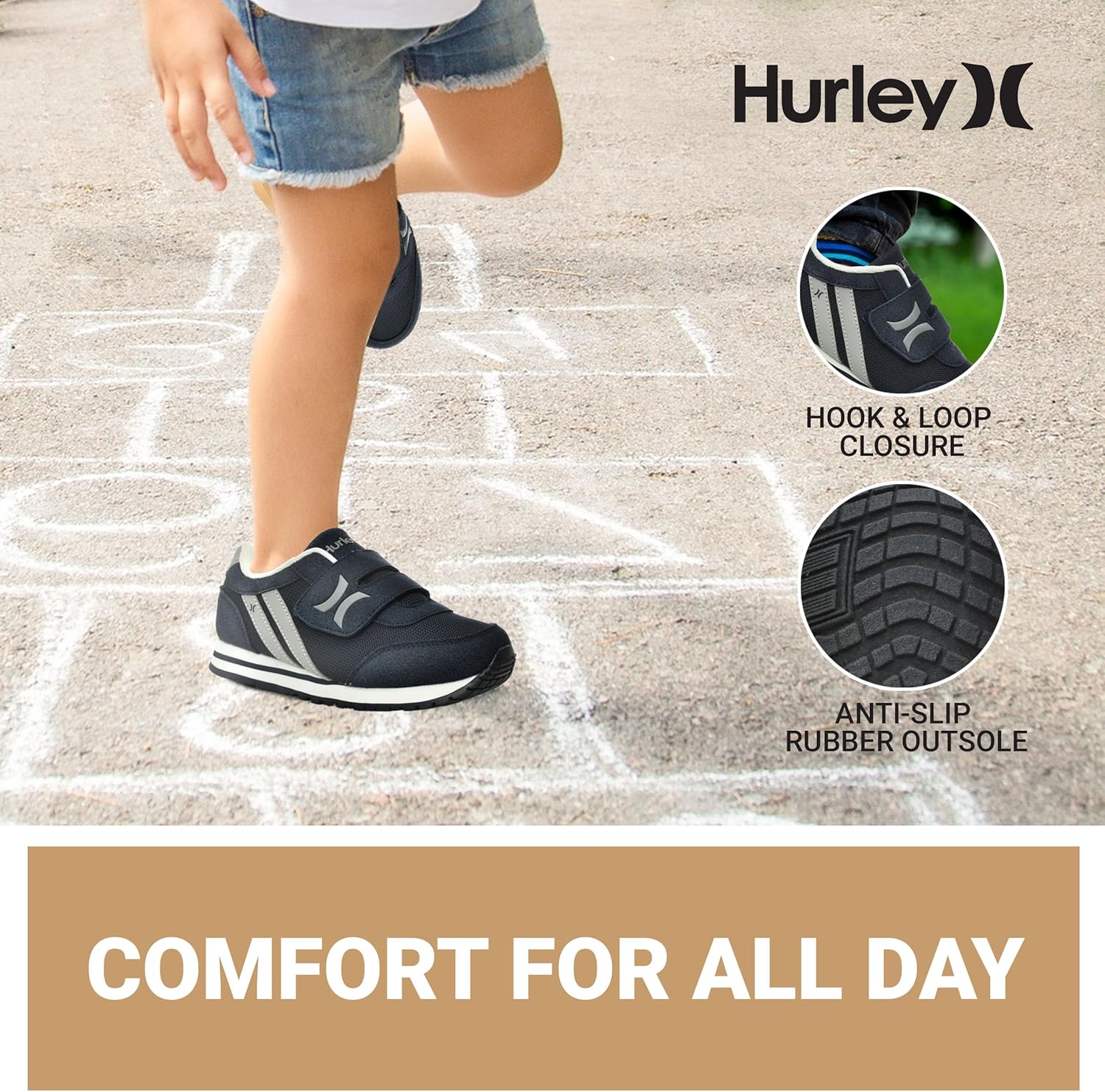 Детские кроссовки Hurley Kid's Knox для ходьбы - детские кроссовки с липучкой для легкого надевания, легкие обувь для бега и ходьбы для мальчиков и девочек, кроссовки для малышей, синий/серый/темно-синий — фото 4