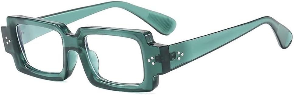 

Ретро маленькие прямоугольные солнцезащитные очки для женщин с заклепками, сине-желтые, с защитой от УФ-излучения UV400, модные мужские очки с прозрачными линзами в оправе SKFGNX, Green Clear