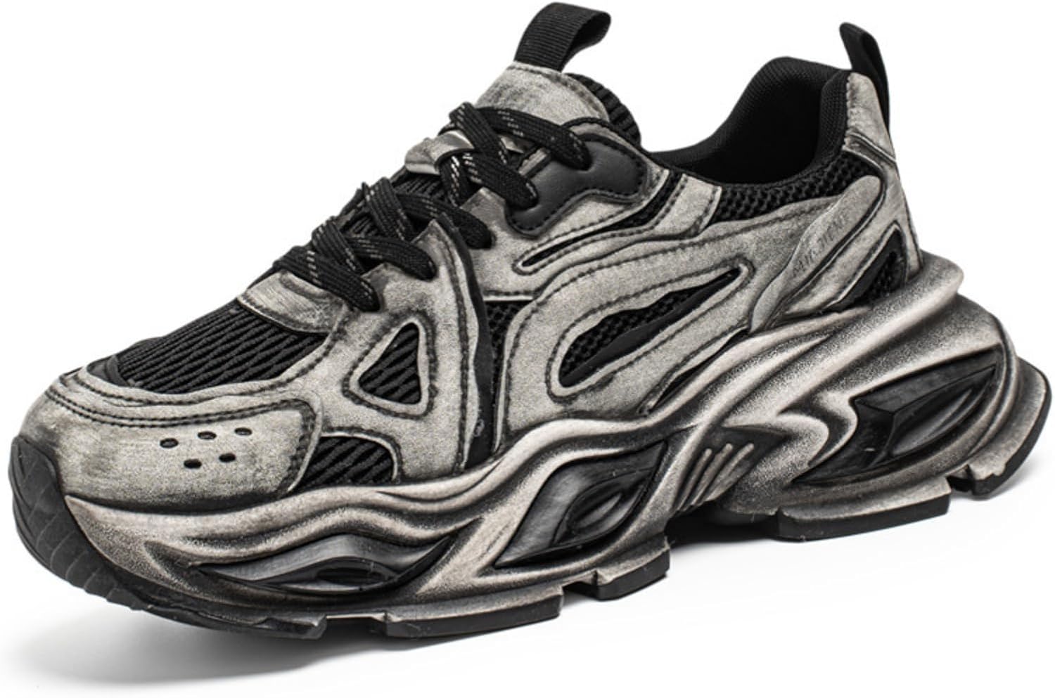 

Мужские кроссовки Netehadi с дышащей сеткой, массивной подошвой, шнуровкой, повседневные на платформе, противоскользящие, с круглым носком, для ходьбы и тенниса, кроссовки в стиле папа, черный