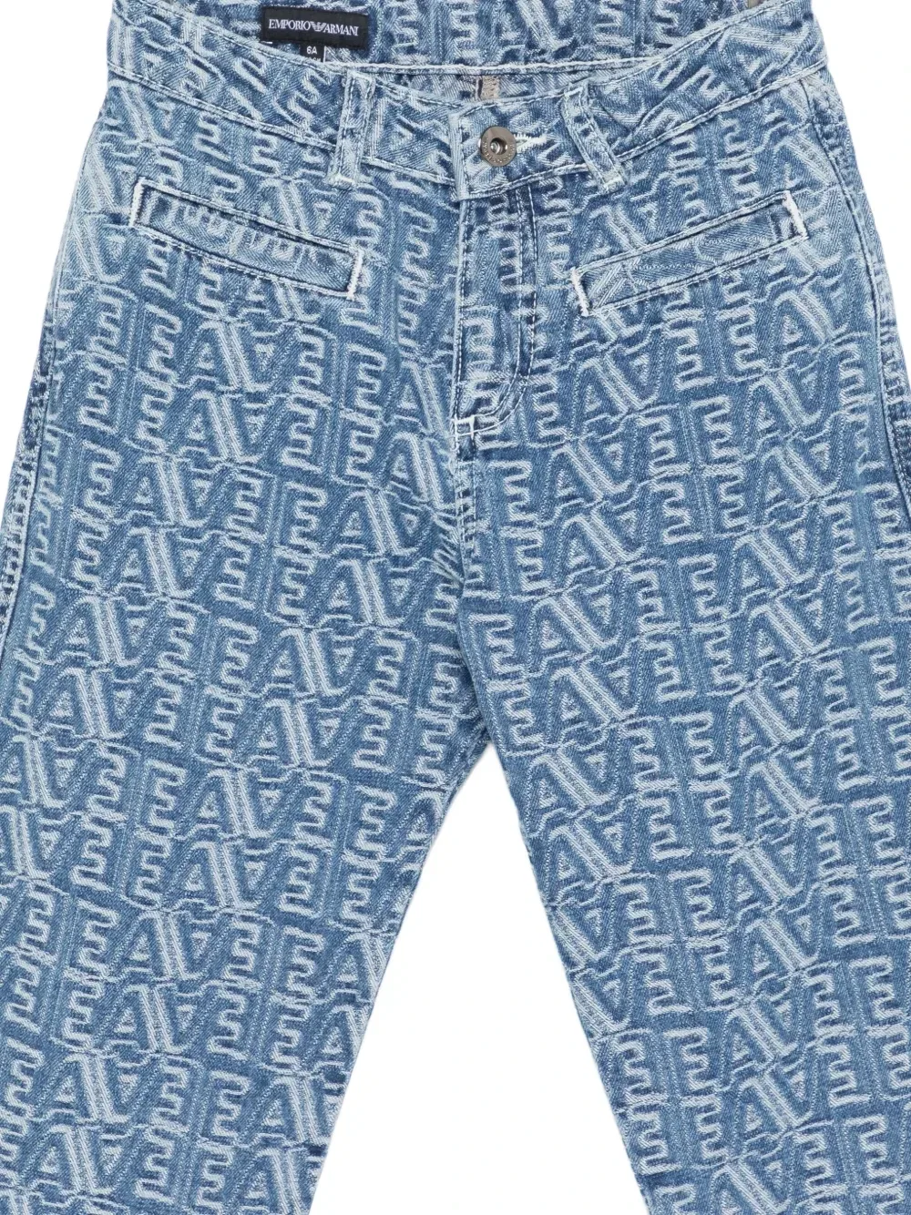 Прямые джинсы с монограммой Emporio Armani Kids, синий — фото 3