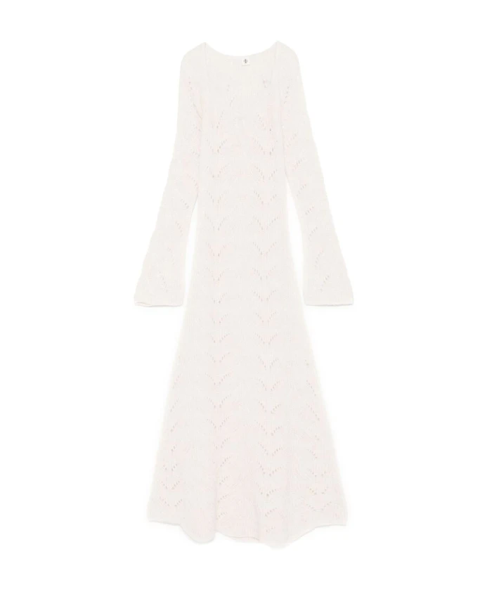 

Бежевое платье с вырезом-лодочкой и разрезами на манжетах. The Garment, белый