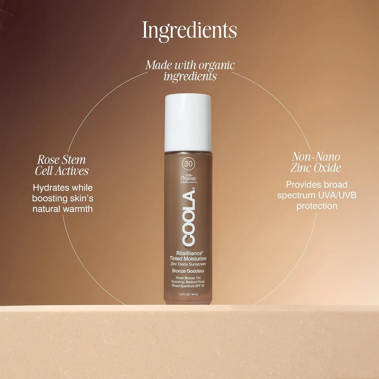 Увлажняющий тонирующий крем COOLA Organic Rosilliance с SPF 30, протестировано дерматологами, 1,5 жидких унции., Fresh Rose, Golden Hour and Bronze Goddess — фото 4