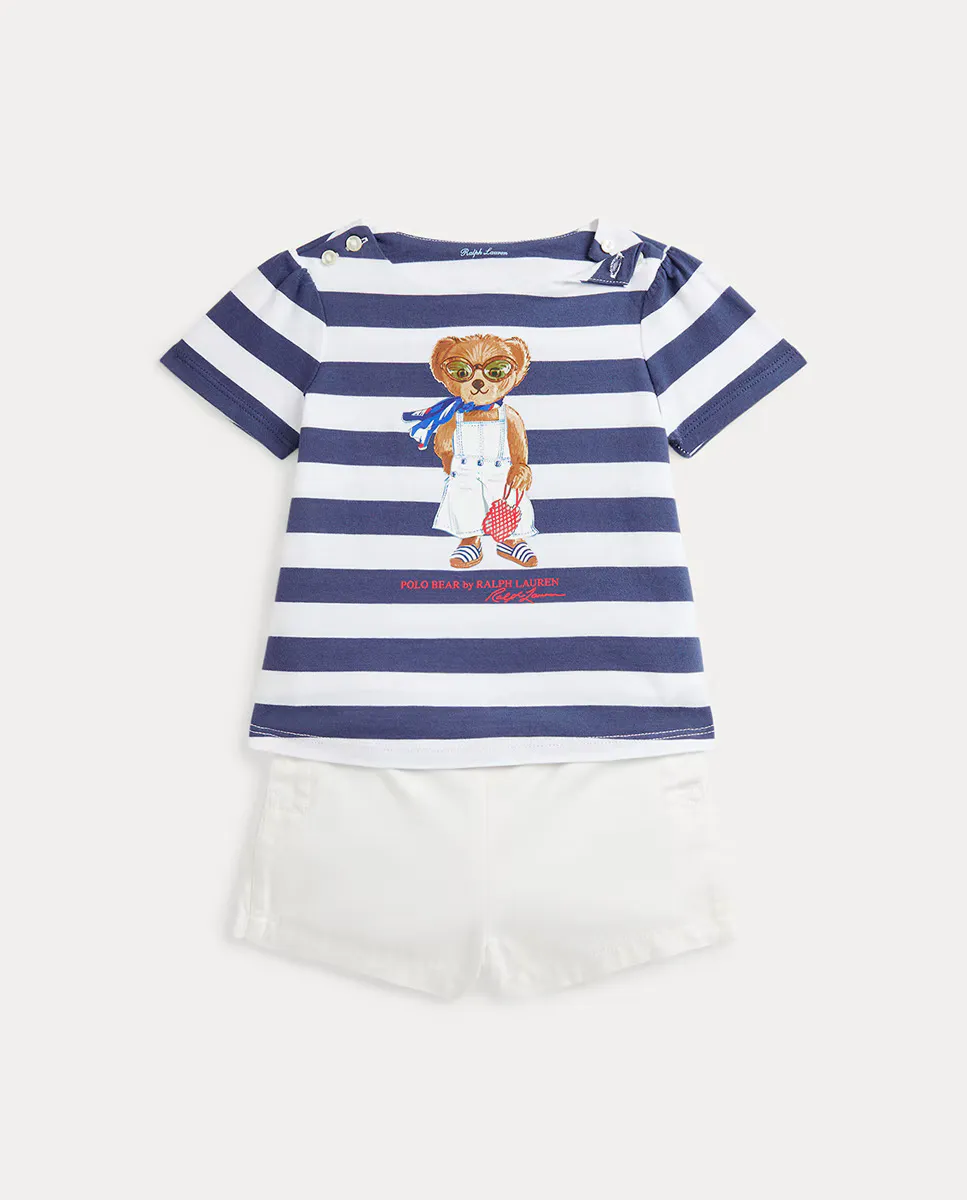 

Детский комплект для девочки из хлопка с Polo Bear Polo Ralph Lauren, темно-синий