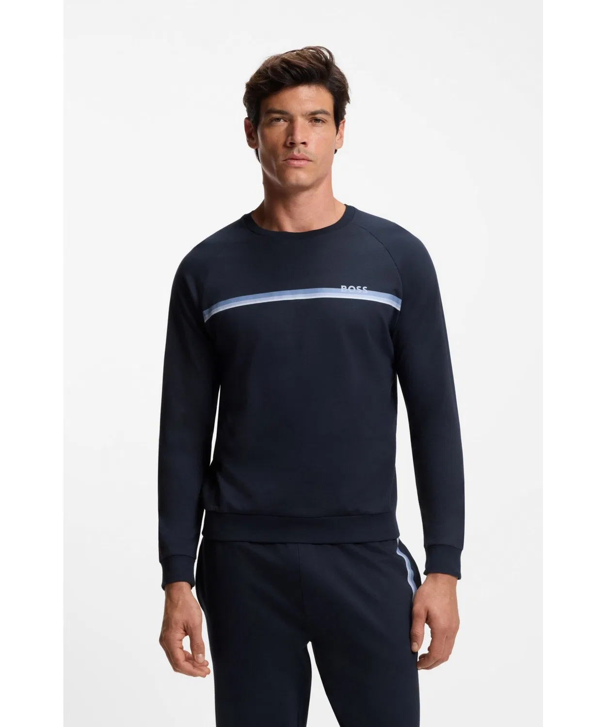 Свитшот BOSS Menswear с линией и логотипом, из хлопка, тёмно-синий
