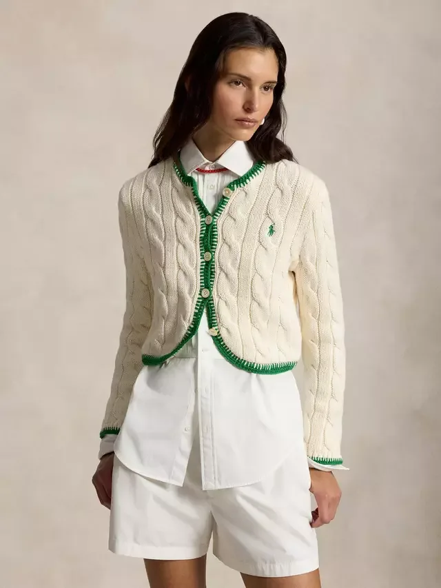 Кардиган Polo с контрастной отделкой и косами, кремовый цвет Сверчок Ralph Lauren