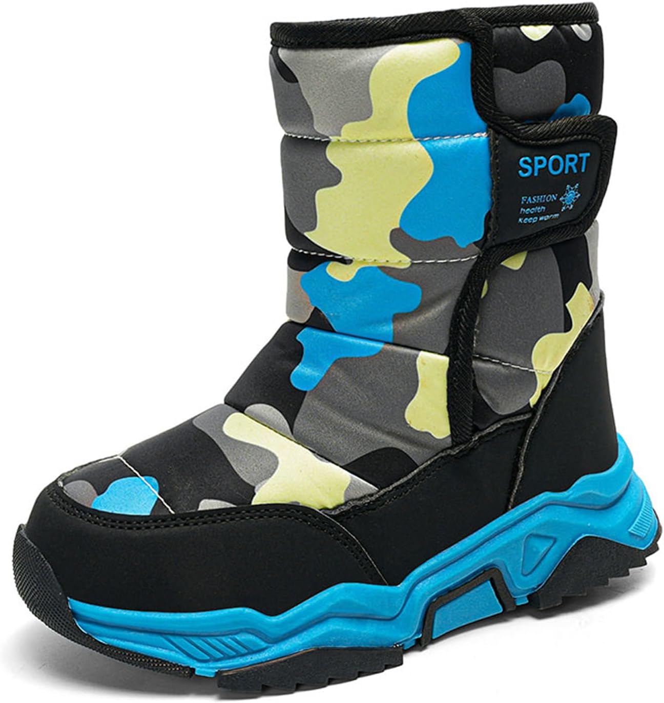 

Зимние детские ботинки для мальчиков и девочек, снежные ботинки, водоотталкивающие, ботинки на щиколотку, с нескользящей подошвой, на липучке BIUHFN, Sky Blue