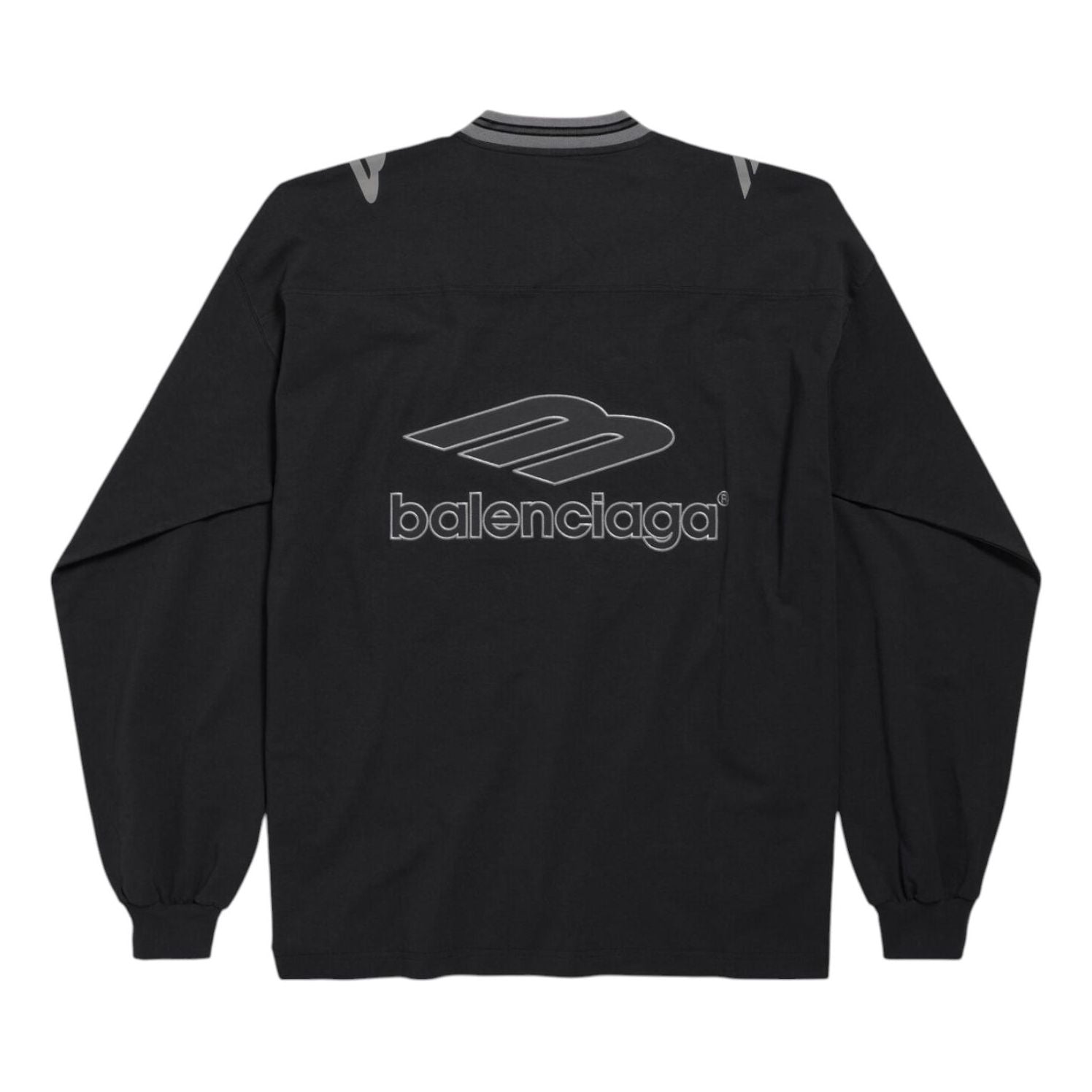 Футболка Balenciaga 3B Football с длинным рукавом и V-образным вырезом, цвет «Черный антрацит» — фото 2