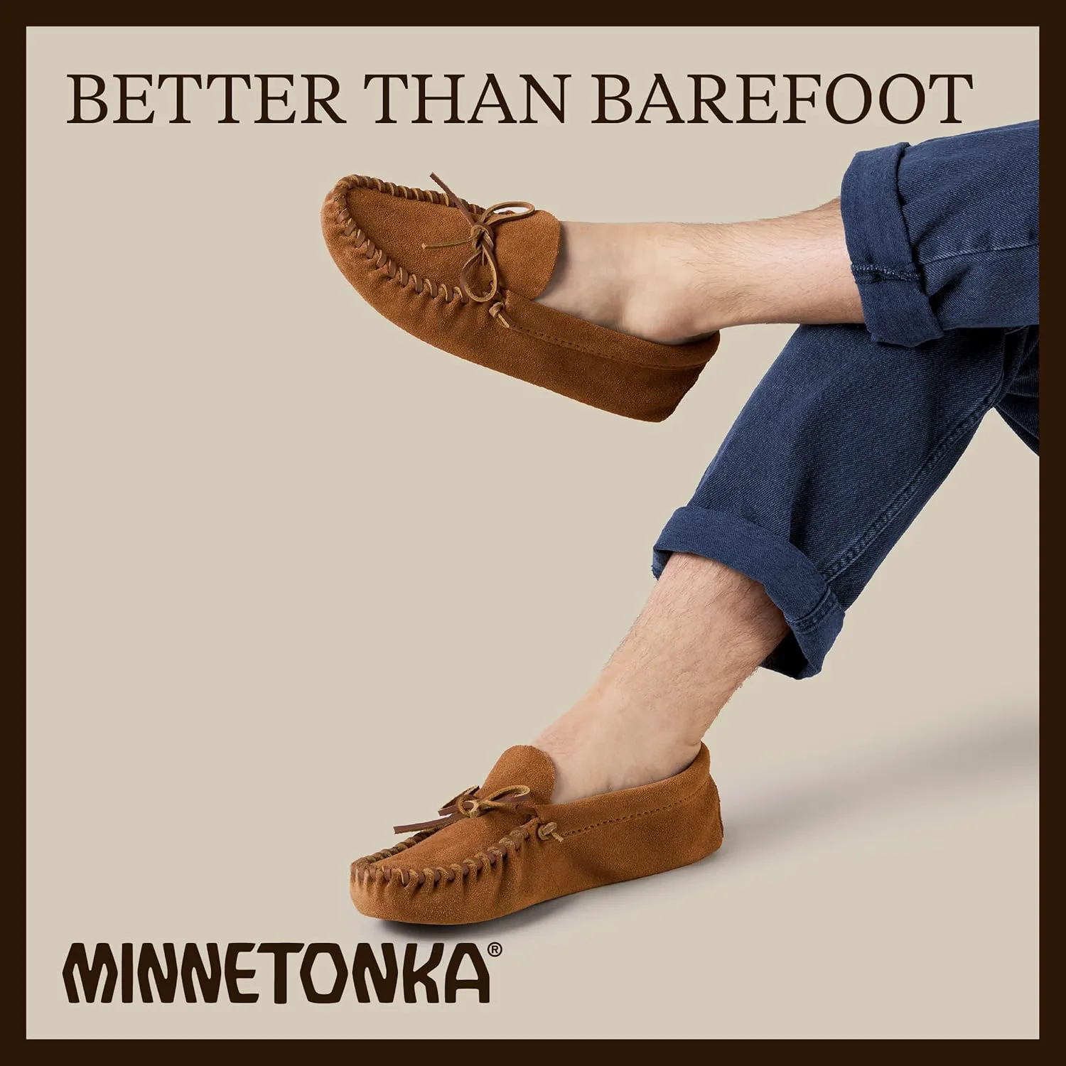 Мокасины Minnetonka для мужчин из мягкой кожи с кожаной подошвой и шнуровкой, коричневый — фото 3
