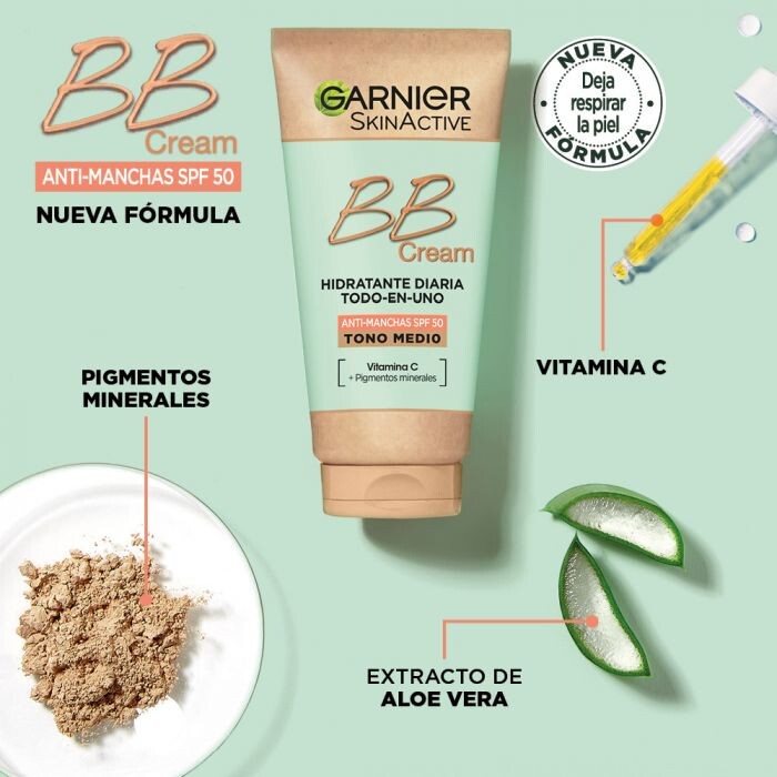 

BB-крем Skin Active BB Cream Anti-manchas hidratante diario todo en uno SPF50 Garnier, Nude