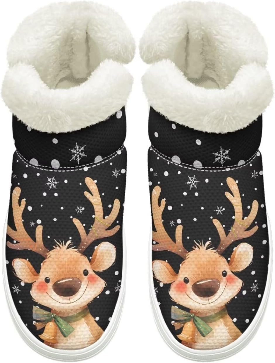 

Теплые ботинки для женщин и мужчин, ботильоны без шнурков, рождественские ботинки со снеговиками, пушистые, нескользящие, утепленные, с удобной подошвой Cugasmaru, Christmas Cute Deer