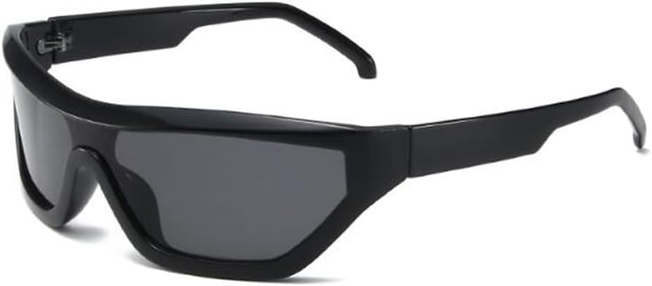 

Футуристические солнцезащитные очки в стиле Y2K, стильные овальные спортивные солнцезащитные очки с обтекаемой формой для женщин и мужчин SLCHJXS, Bright Black Frame Gray Flakes