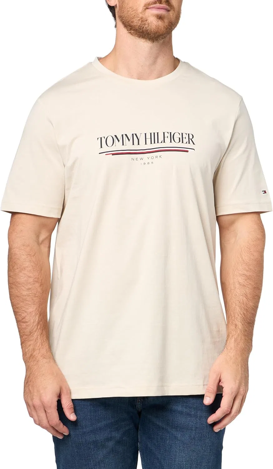 Мужская хлопковая футболка с коротким рукавом Tommy Hilfiger с графическим принтом и напечатанным логотипом — фото 3