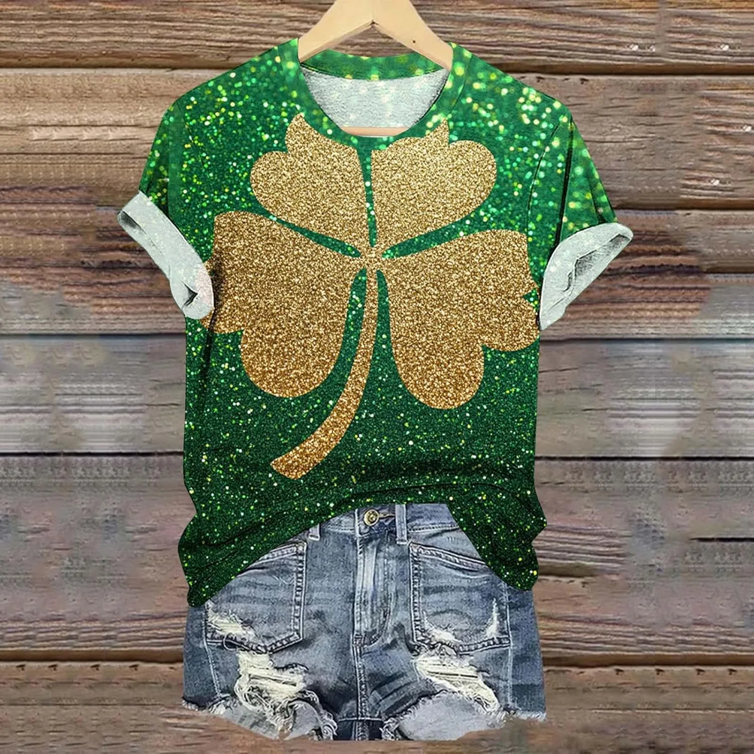 Футболка с принтом клевера для женщин, St Patricks Day, Plus Size — фото 2