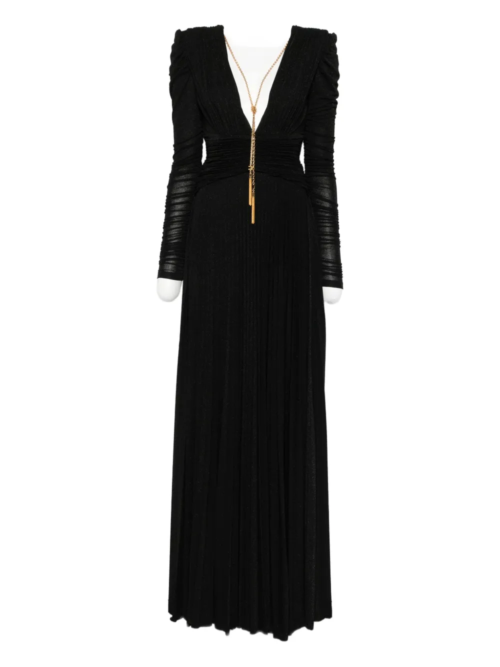 

Длинное платье с плиссировкой и цепочками Elisabetta Franchi, черный