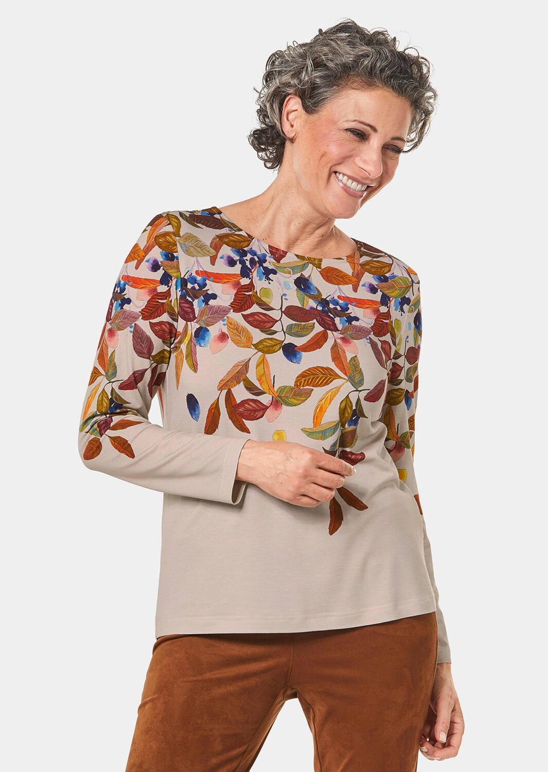 

Рубашка GOLDNER Shirt mit buntem Blätterdruck, цвет sand/gemustert