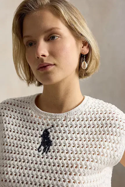 Свитер с ажурными деталями Big Pony Polo Ralph Lauren, белый — фото 4
