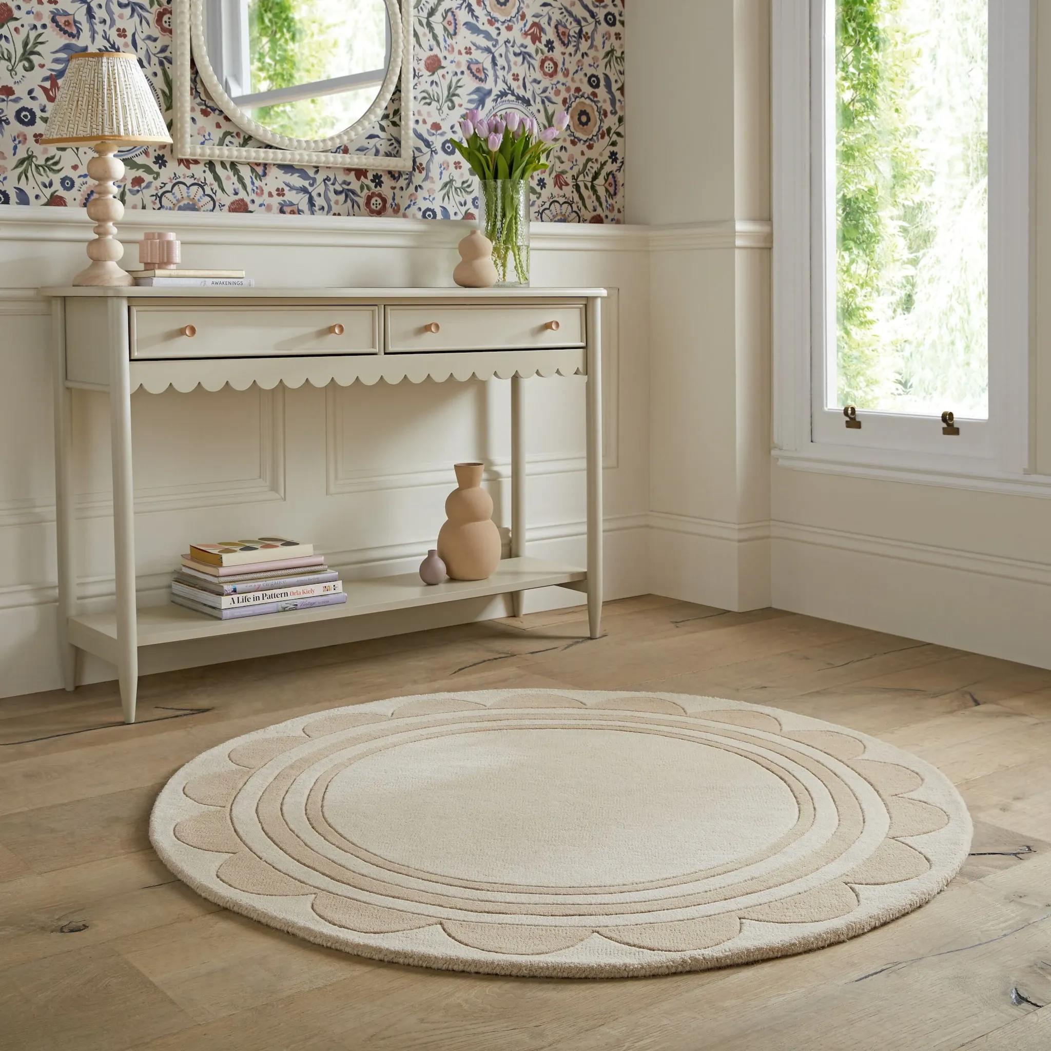 

FLAIR RUGS шерстяной ковер «Lois», круглый, высота 7 мм, шерстяной ковер Lois с фестончатой ​​каймой, цвет natur