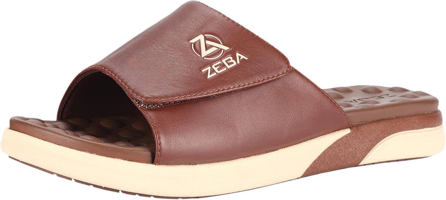 

Кожаные сандалии-сланцы ZEBA для мужчин - оставайтесь в безопасности и комфорте с противоскользящими массажными мужскими сланцами, коричневый