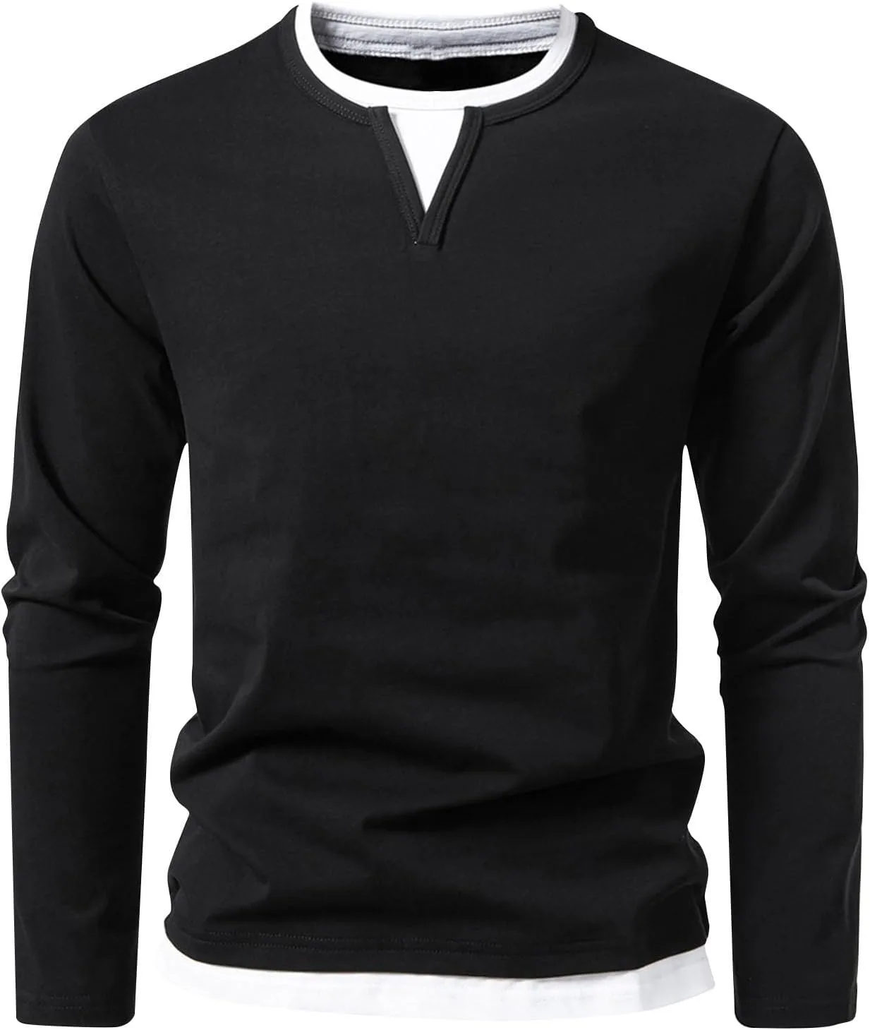 

Мужская футболка Long Sleeve Fashion Fake Two Piece Color Block Crewneck