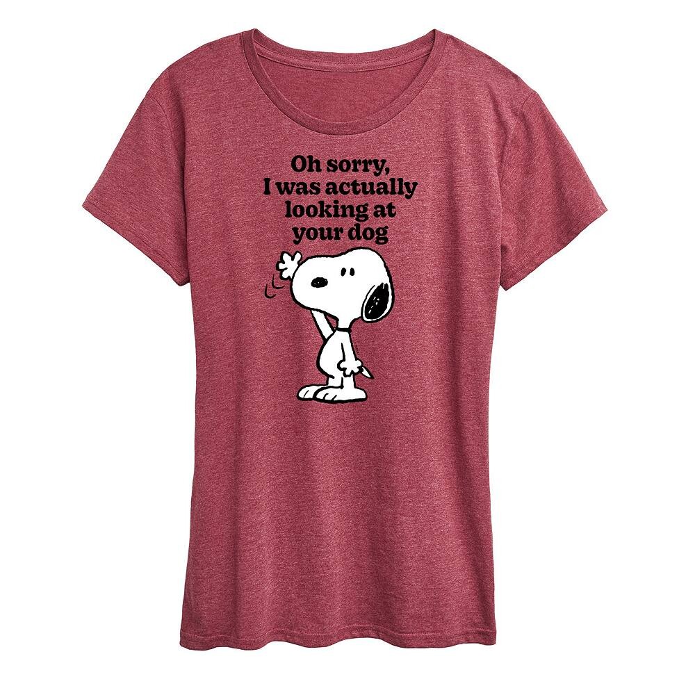 

Женская футболка с рисунком Peanuts Snoopy Looking At Your Dog Licensed Character, цвет Heather Dark Red