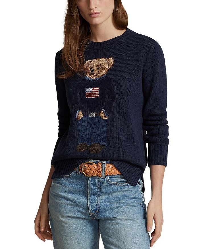 Polo Ralph Lauren Свитер с круглым вырезом и флагом Polo Bear, синий — фото 4