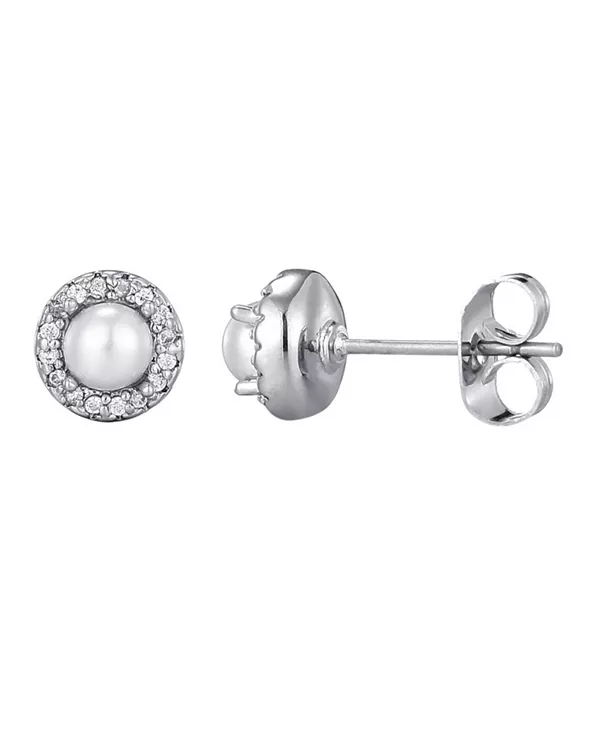 

Серебряные серьги-гвоздики с пресноводным жемчугом и фианитами Adornia, silver