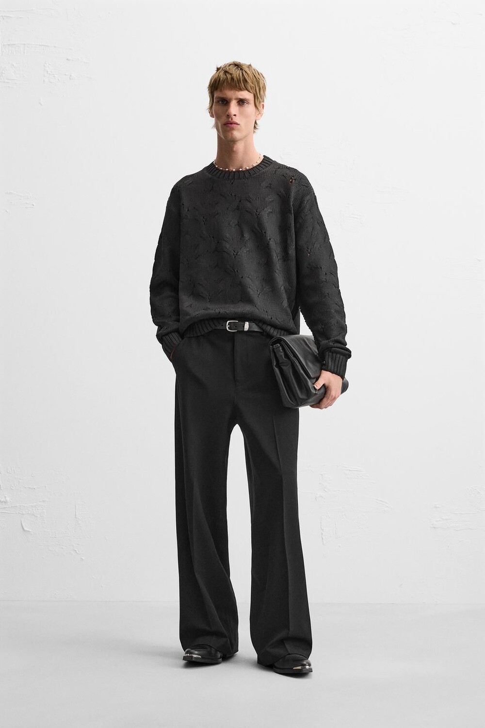 

Текстурный свитер с косичной тряской ZARA, черный