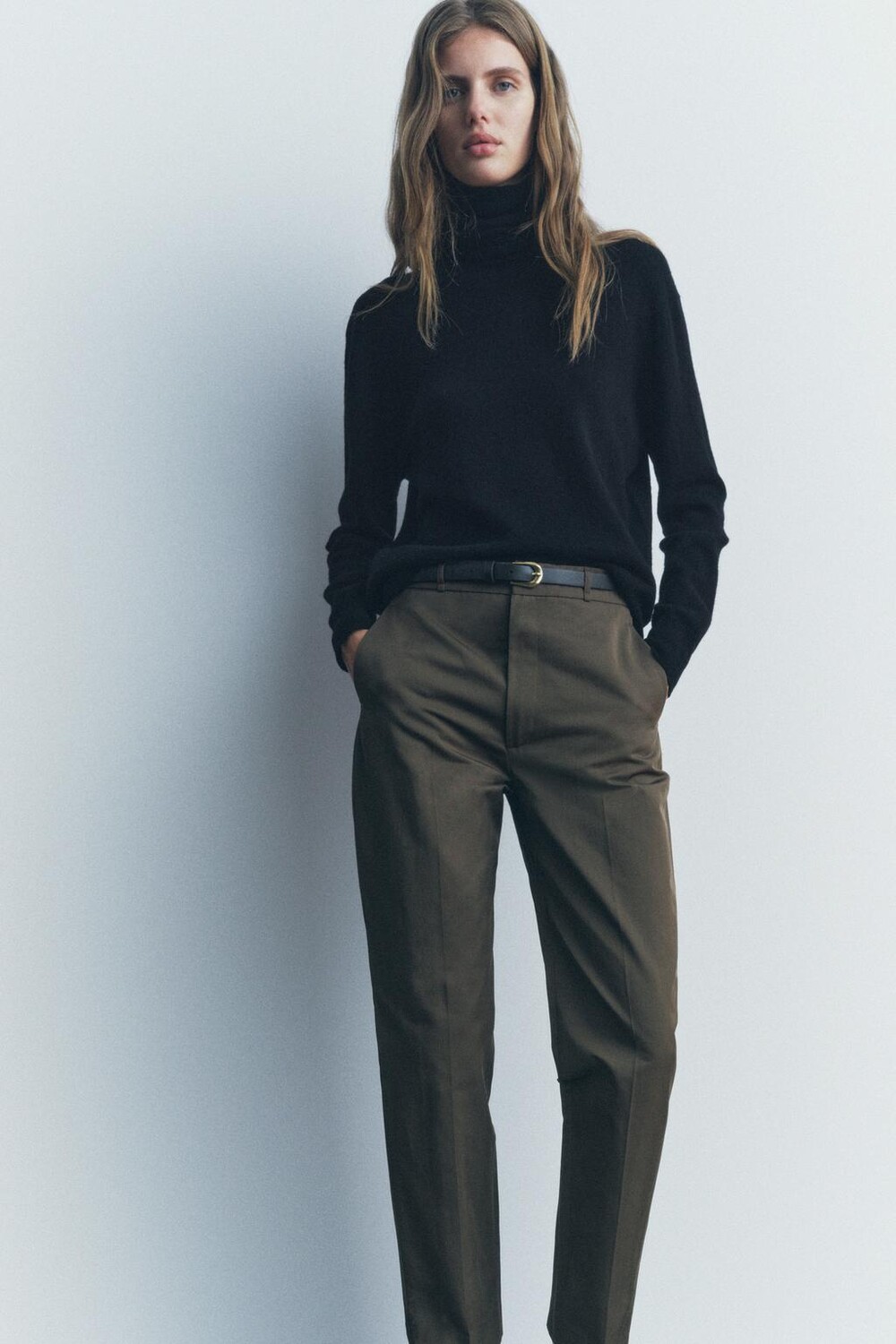 

Брюки с поясом ZARA, хаки