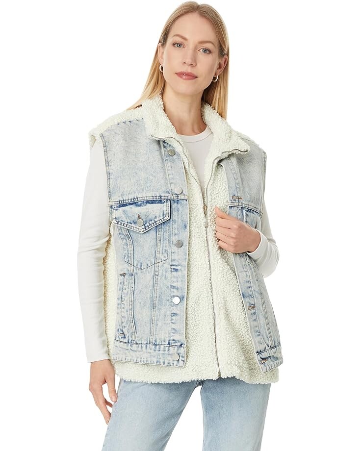 

Утепленный жилет Blank NYC Light Wash Denim Trucker Vest w/ Faux Sherpa Detail in Snow Bank, цвет Snow Bank