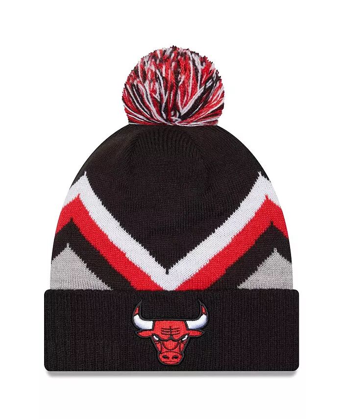 

Мужская черная шапка Chicago Bulls с манжетами и зигзагом, с помпоном New Era