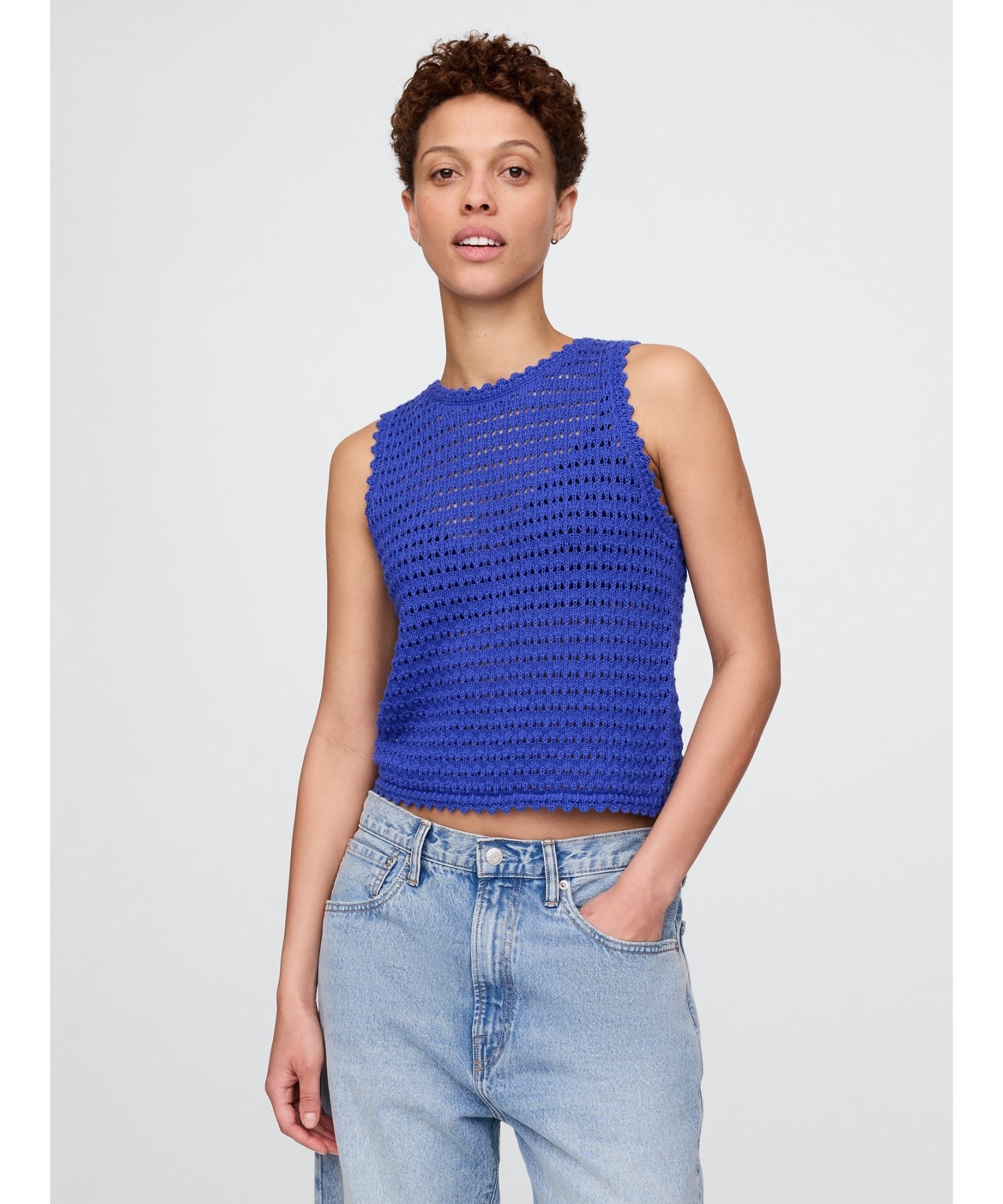 (W) Вязаная крючком майка из 100% хлопка GAP, MATISSE_BLUE