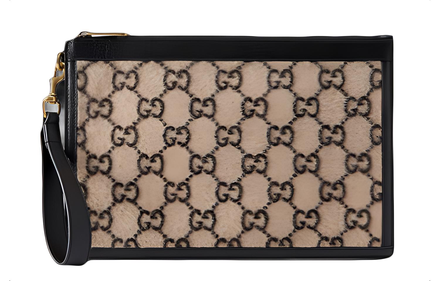 

GUCCI Клатч из шерстяной кожи в стиле пэчворк, обычный, унисекс, бежевый/черный