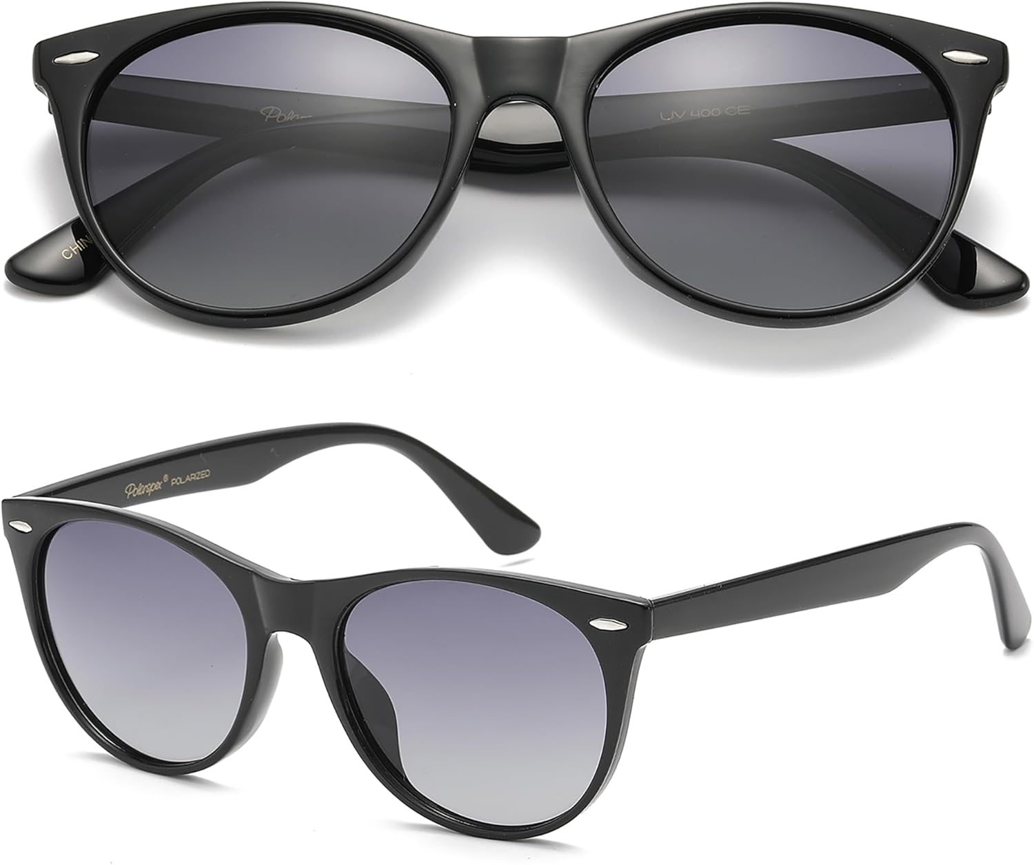 

Поляризованные солнцезащитные очки PolarSpex для женщин, ретро-классические очки «кошачий глаз», защита от УФ-излучения, подходят для вождения и рыбалки, Gloss Black | Polarized Gradient Smoke