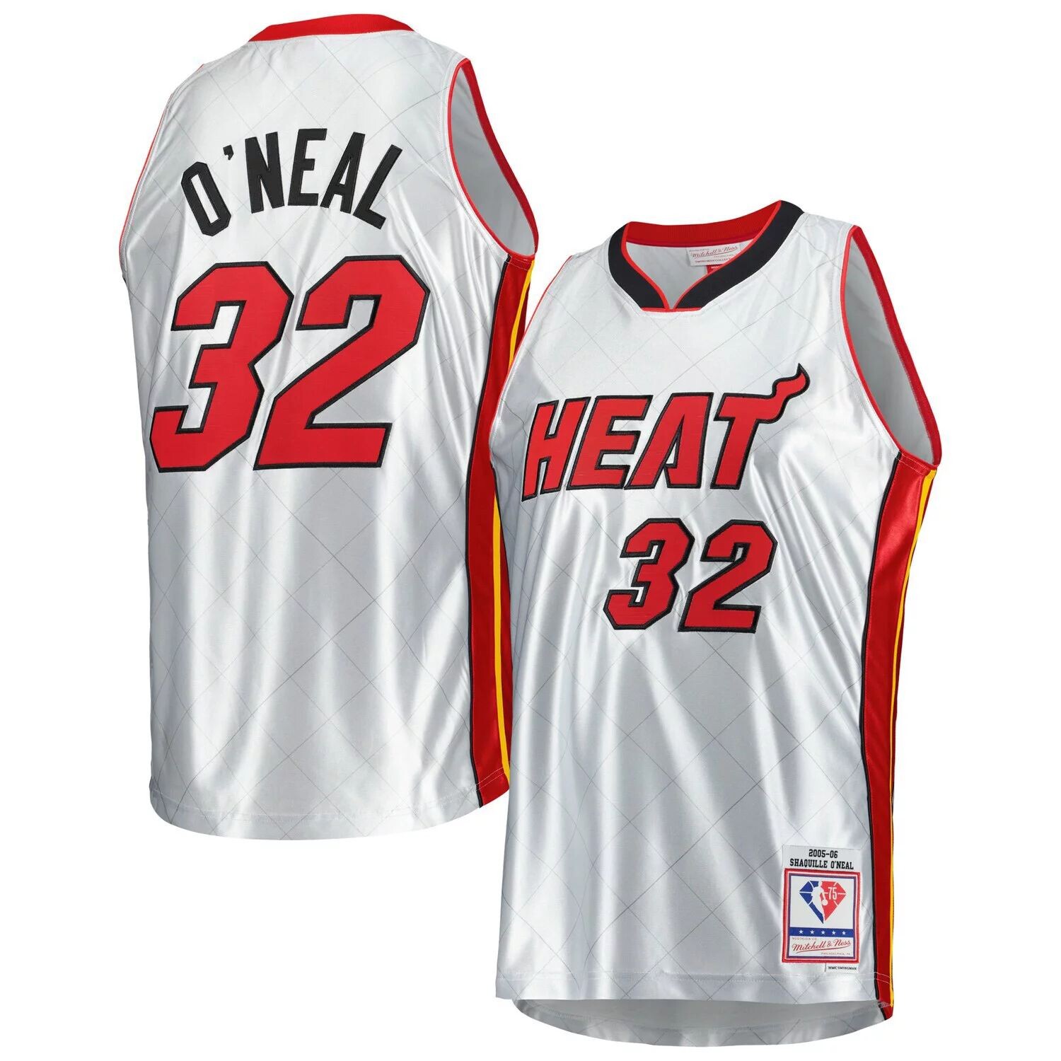 

Мужская майка Mitchell & Ness Shaquille O'Neal Platinum Miami Heat 2005-06 Hardwood Classics, посвященная 75-летию Swingman