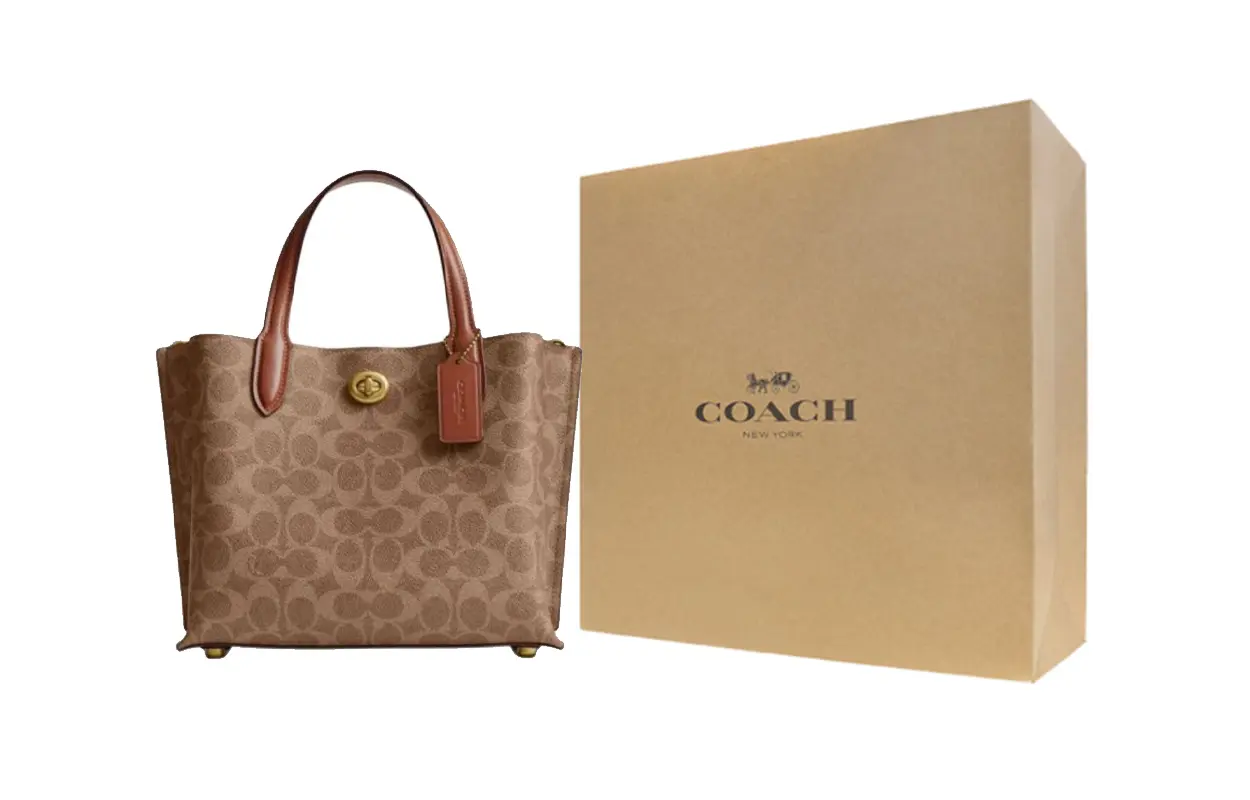 

COACH Искусственная кожаная сумка тоут шоппер через плечо дамская среднего размера коричневая желтая карамельная