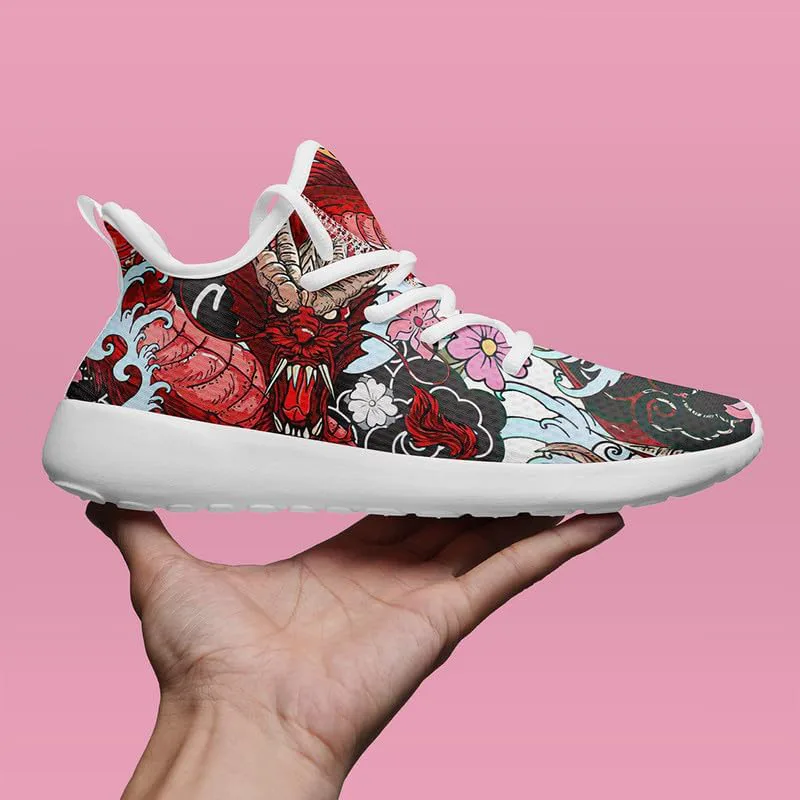 

Мужские динамичные кроссовки для бега по дорогам с принтом дракона, легкие прогулочные кроссовки с мифическим дизайном, черные стильные теннисные туфли AWSOLE