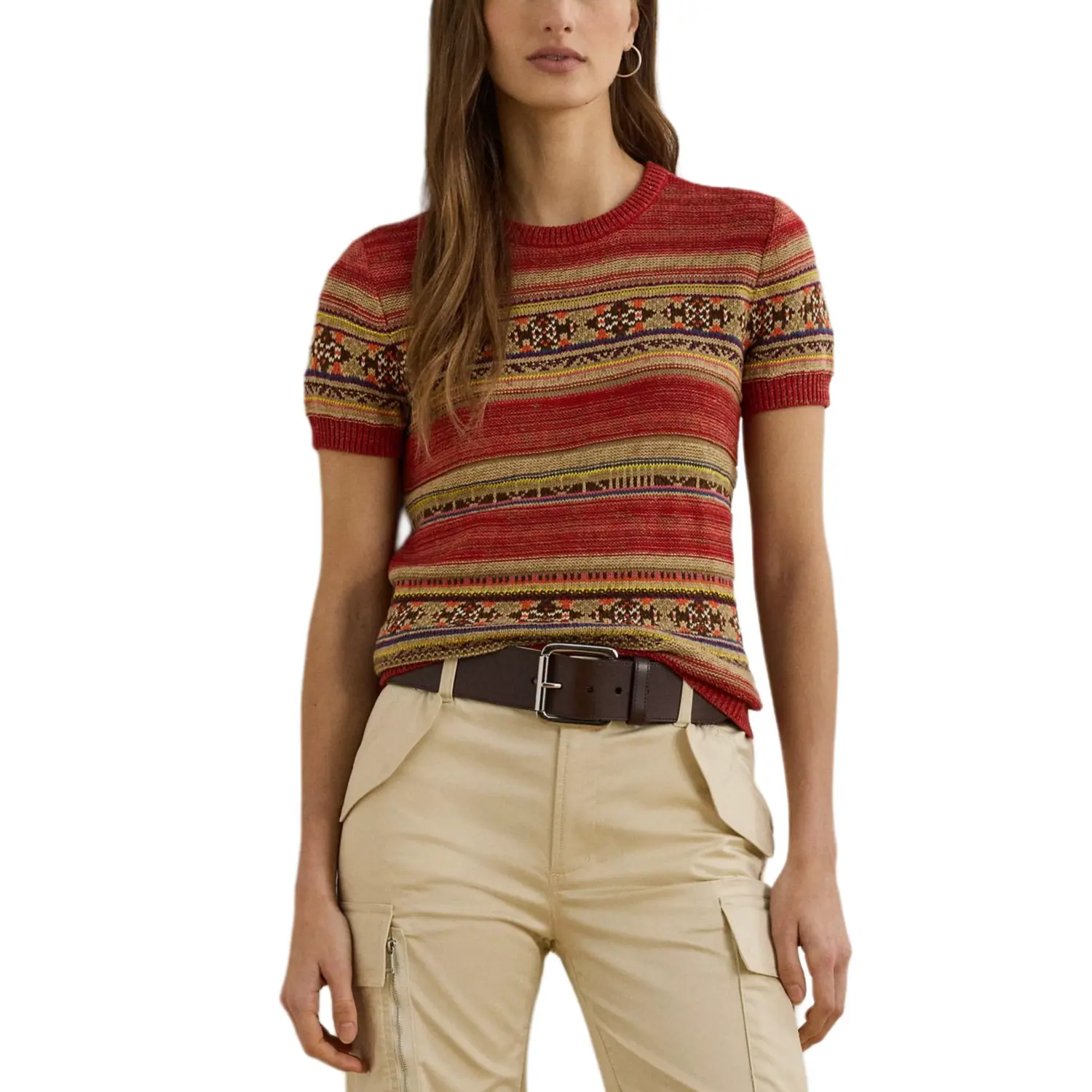 Lauren Ralph Lauren Geo stripe Short sleeve Sweater Polo Ralph Lauren, красный — фото 3