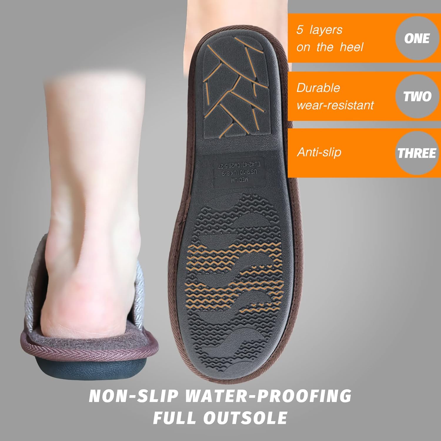 Удобные домашние тапочки WALKFUN для мужчин, с закрытым носком, комфортные, теплые, без застежек, с эффектом памяти, для спальни и дома, коричневый — фото 3