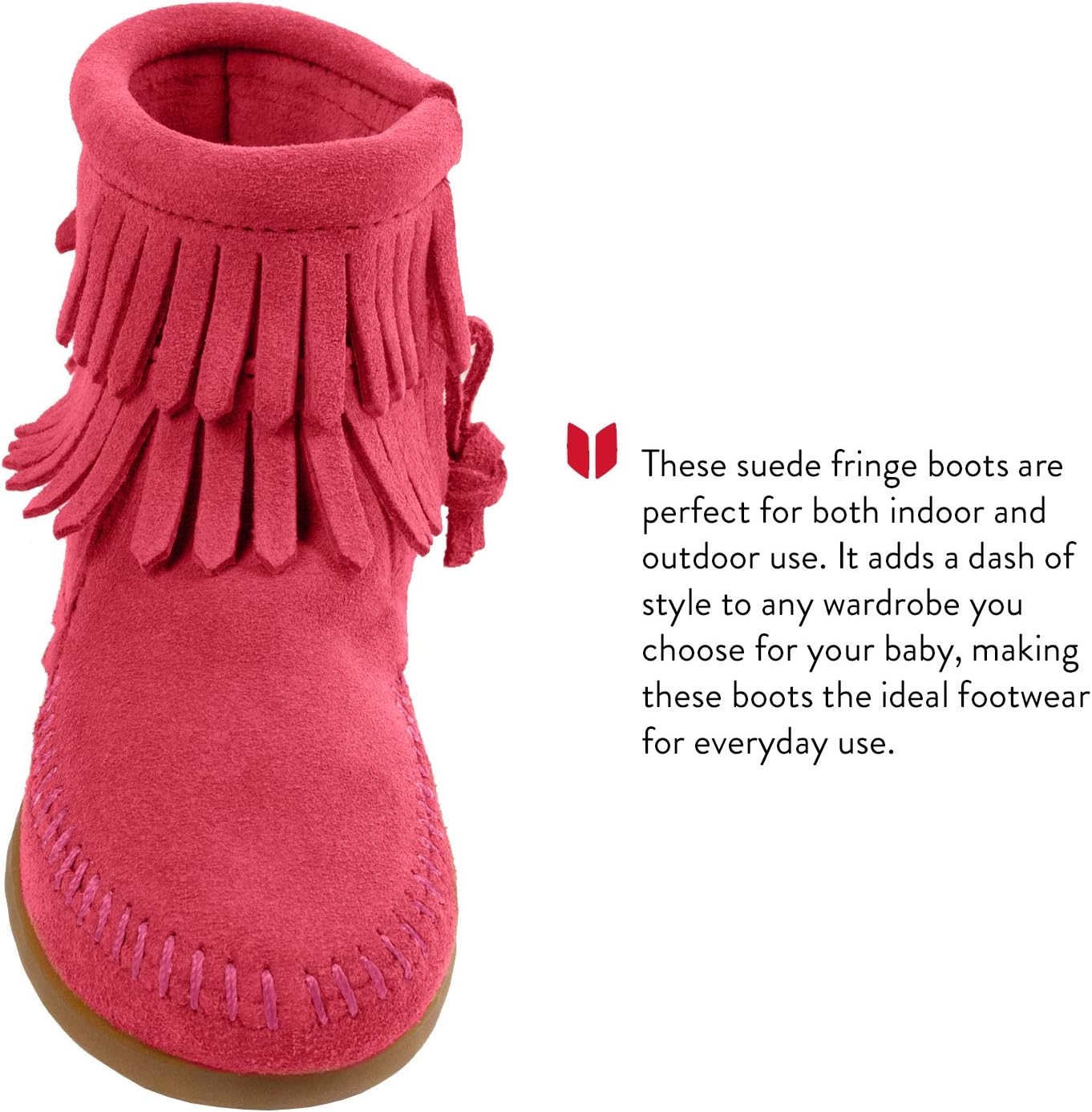 Детские ботинки Minnetonka с двойной бахромой и боковой молнией, Little Kid (4-8 Years) Pink — фото 4