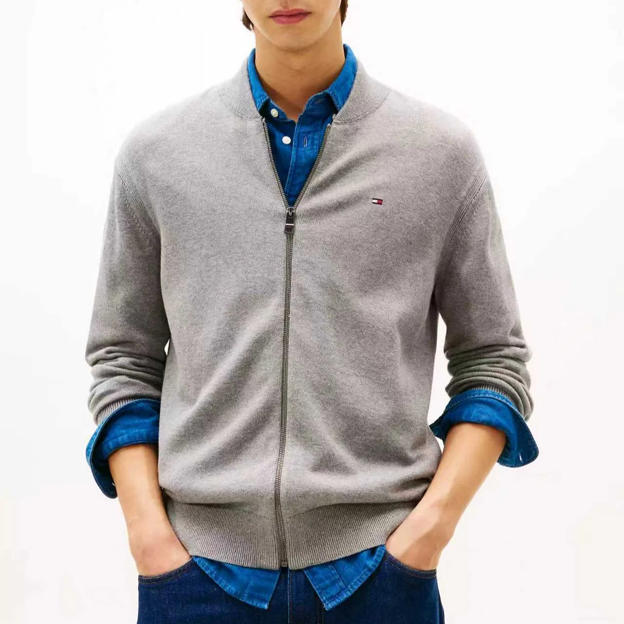 Кардиган мужской вязаный с воротником-стойкой, light gray Tommy Hilfiger — фото 3
