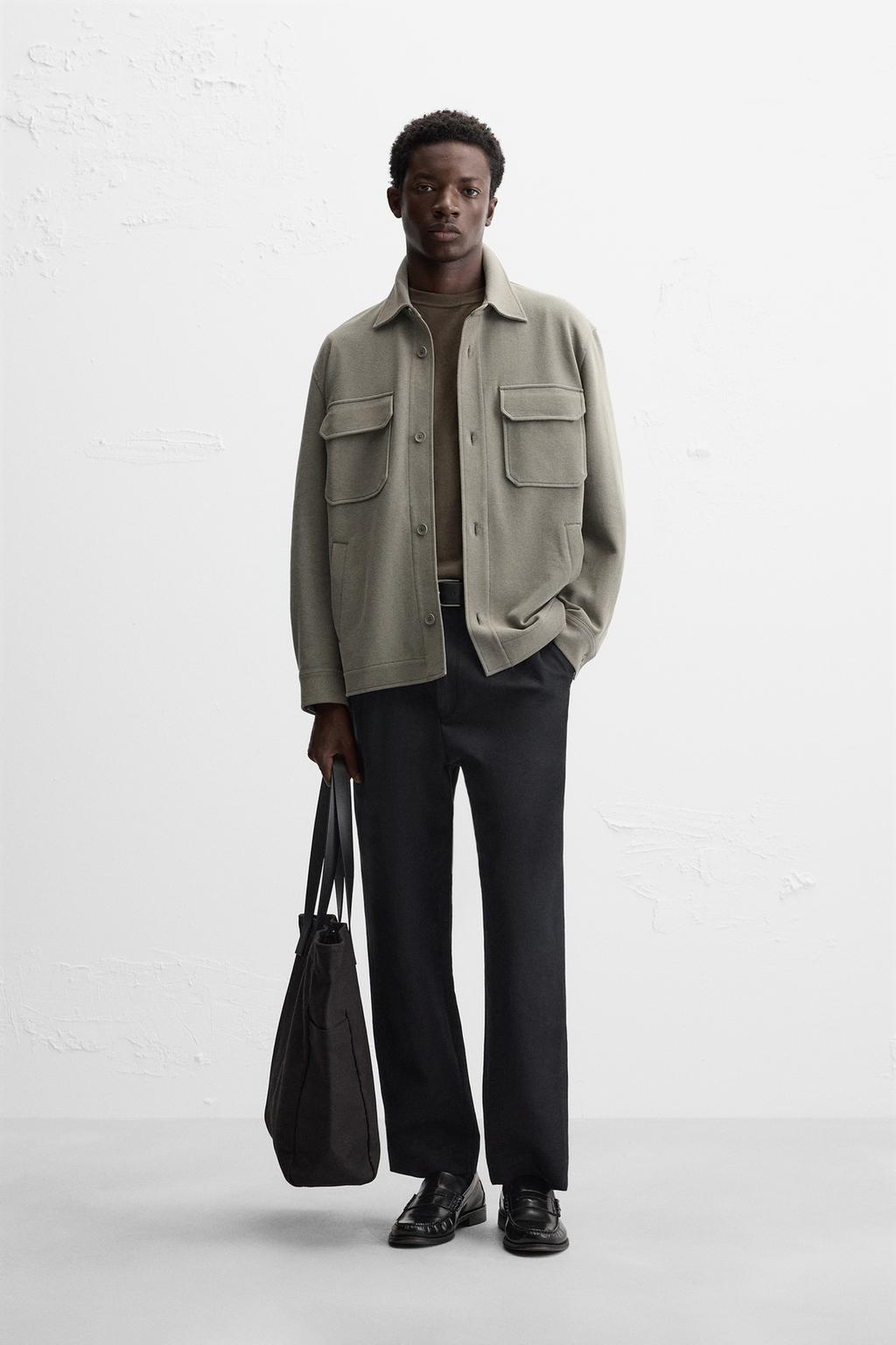 

Текстурированная комфортная верхняя рубашка ZARA, светлый хаки