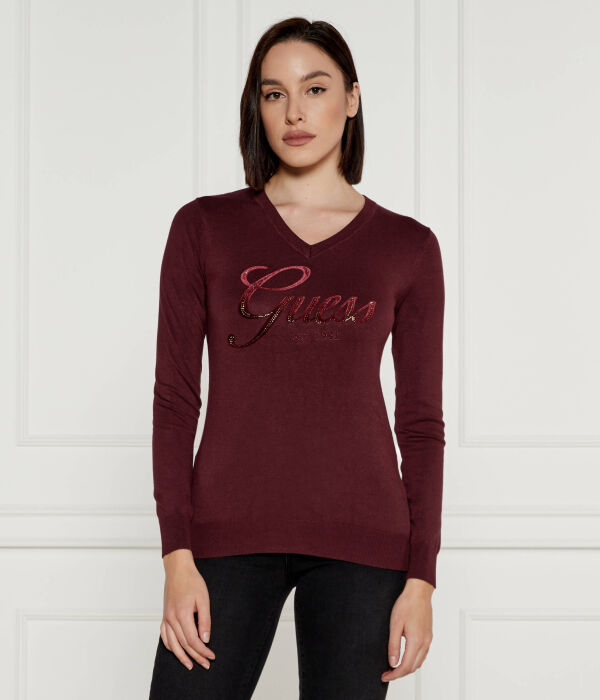 

Свитер женский Guess Jeans с v-образным вырезом, бургундия