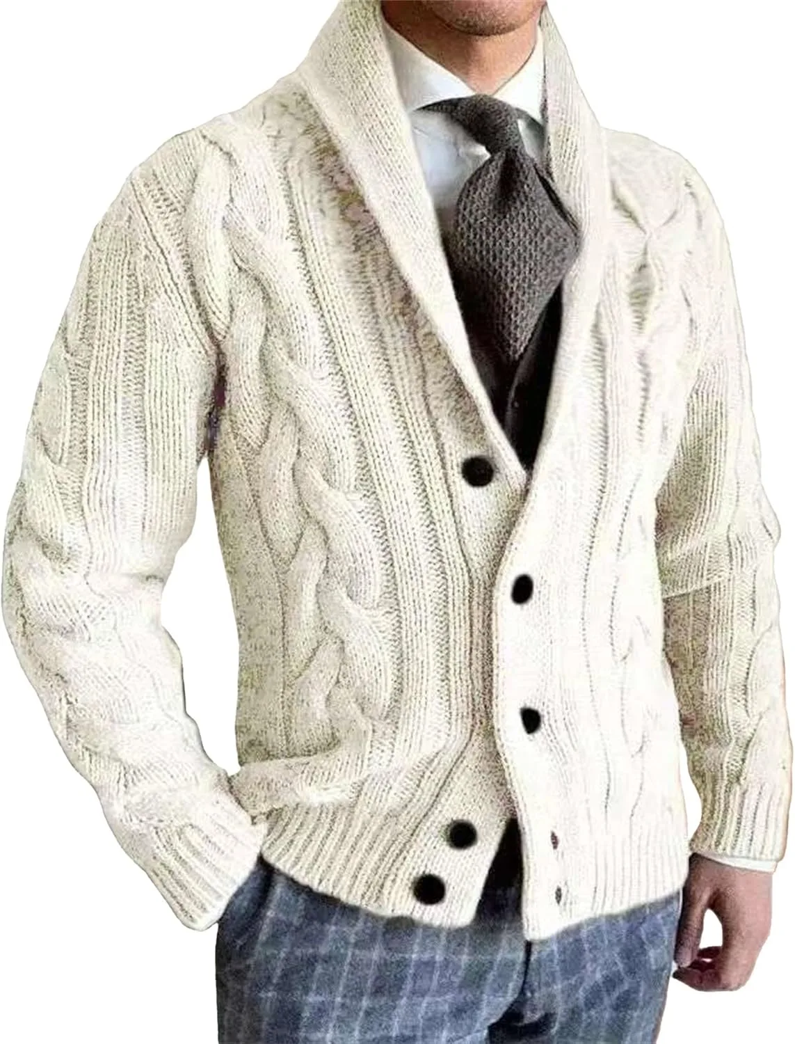 

Мужской кардиган с воротником-шалью и рельефной вязкой