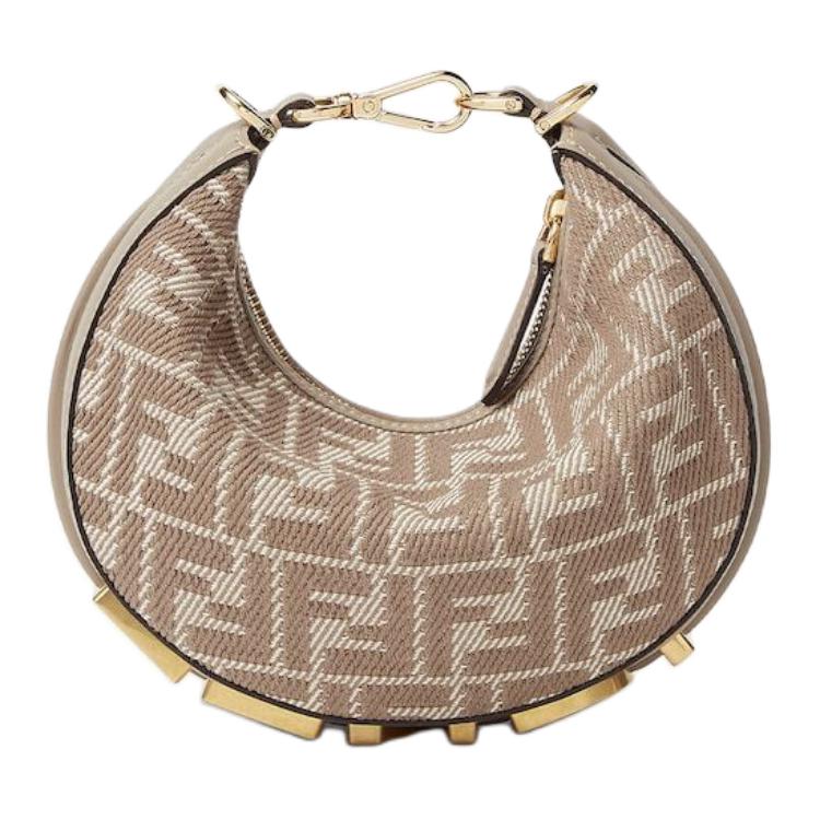 

FENDI Графитовая тканевая полумесяц сумка мини женская серая