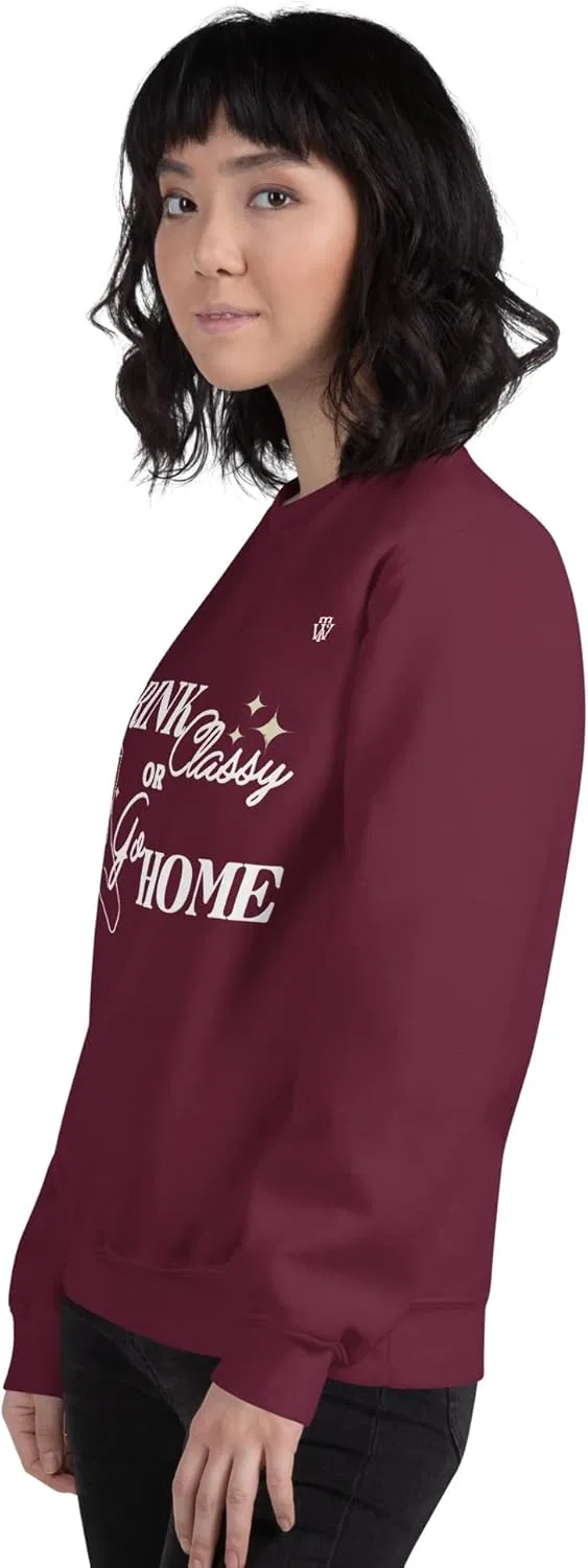 TORNABENE WINE Стильная толстовка Drink Classy or Go Home для женщин и мужчин, модная одежда с круглым вырезом, бордовый — фото 4