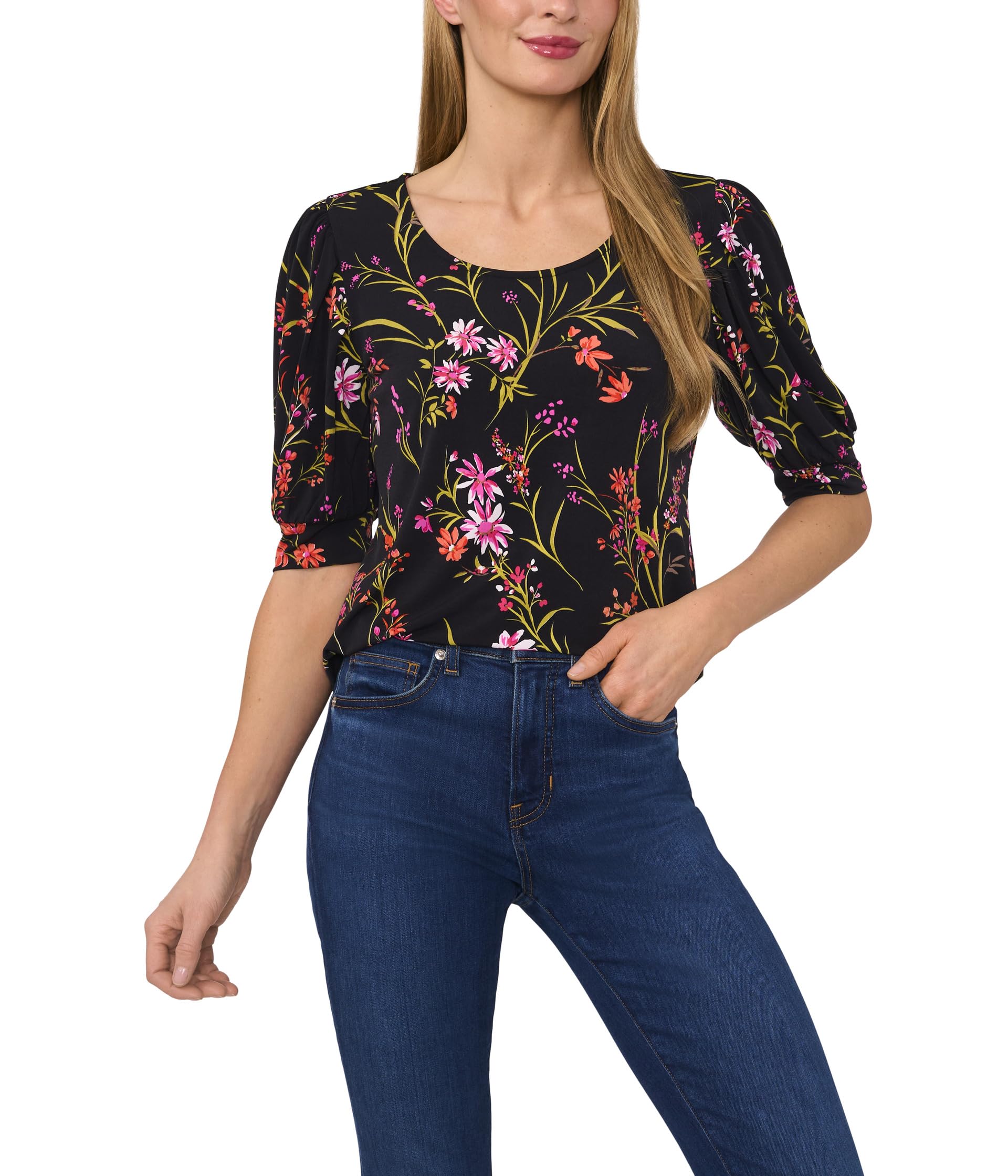 

Топ CeCe Knit Crew Neck Short Sleeve Top, Rich Black