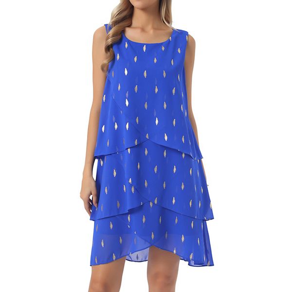 

Женское платье шифон без рукавов с круглым вырезом и металлическим принтом в несколько ярусов для вечеринки Inspire Chic, Royal Blue